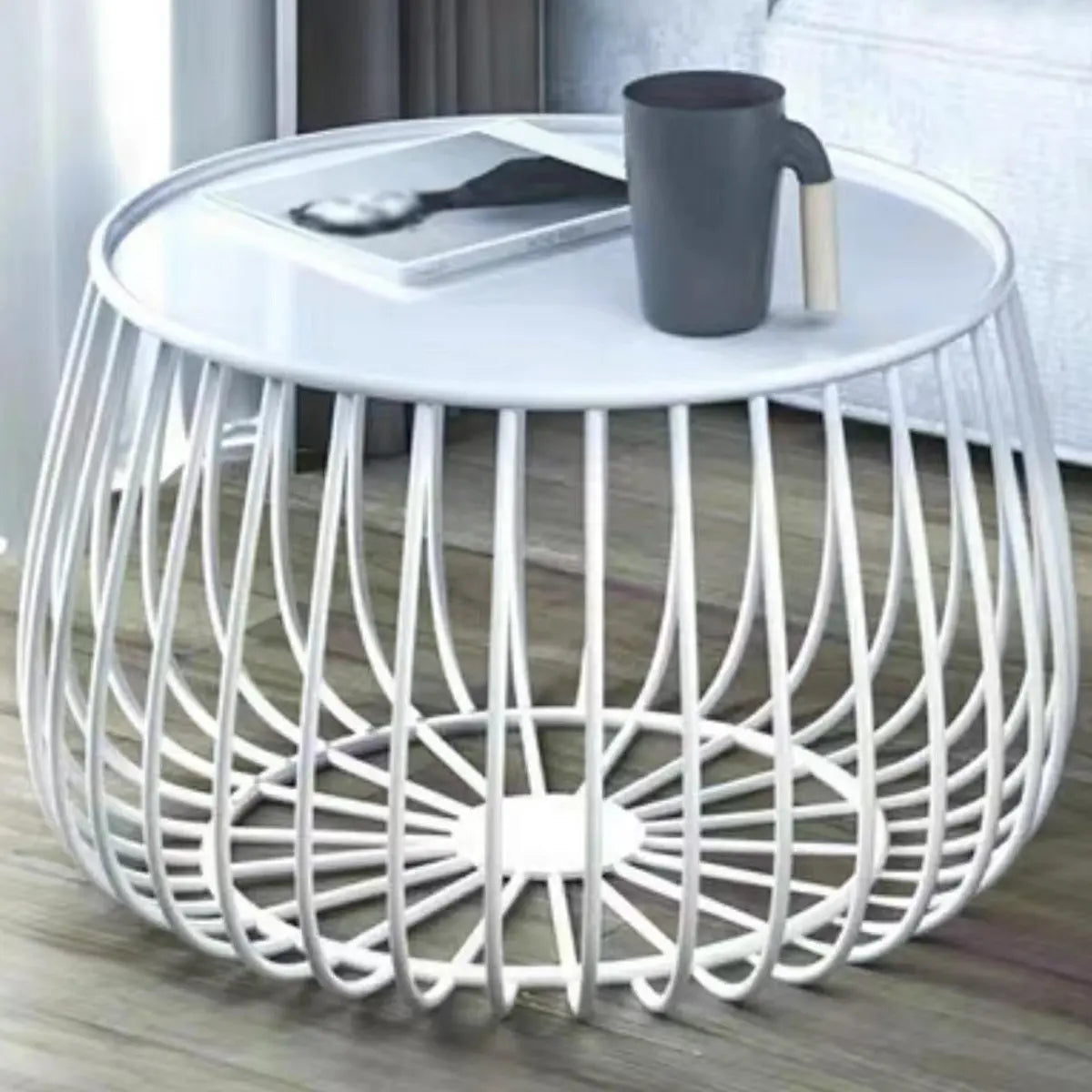 White Glass Top Iron Frame Round Outdoor Coffee Table Image - 7