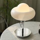 White Globe Glass Shade Silver Base LED Table Lamp Image - 13