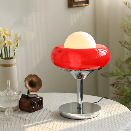 White Globe Glass Shade Silver Base LED Table Lamp Image - 2