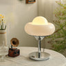 White Globe Glass Shade Silver Base LED Table Lamp Image - 3