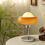 White Globe Glass Shade Silver Base LED Table Lamp Image - 5