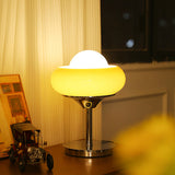 White Globe Glass Shade Silver Base LED Table Lamp Image - 6