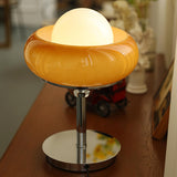 White Globe Glass Shade Silver Base LED Table Lamp Image - 7