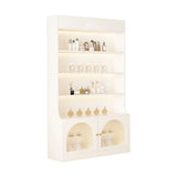 White-Gold Rectangular Faux Wood Large Display Cabinet Image - 14