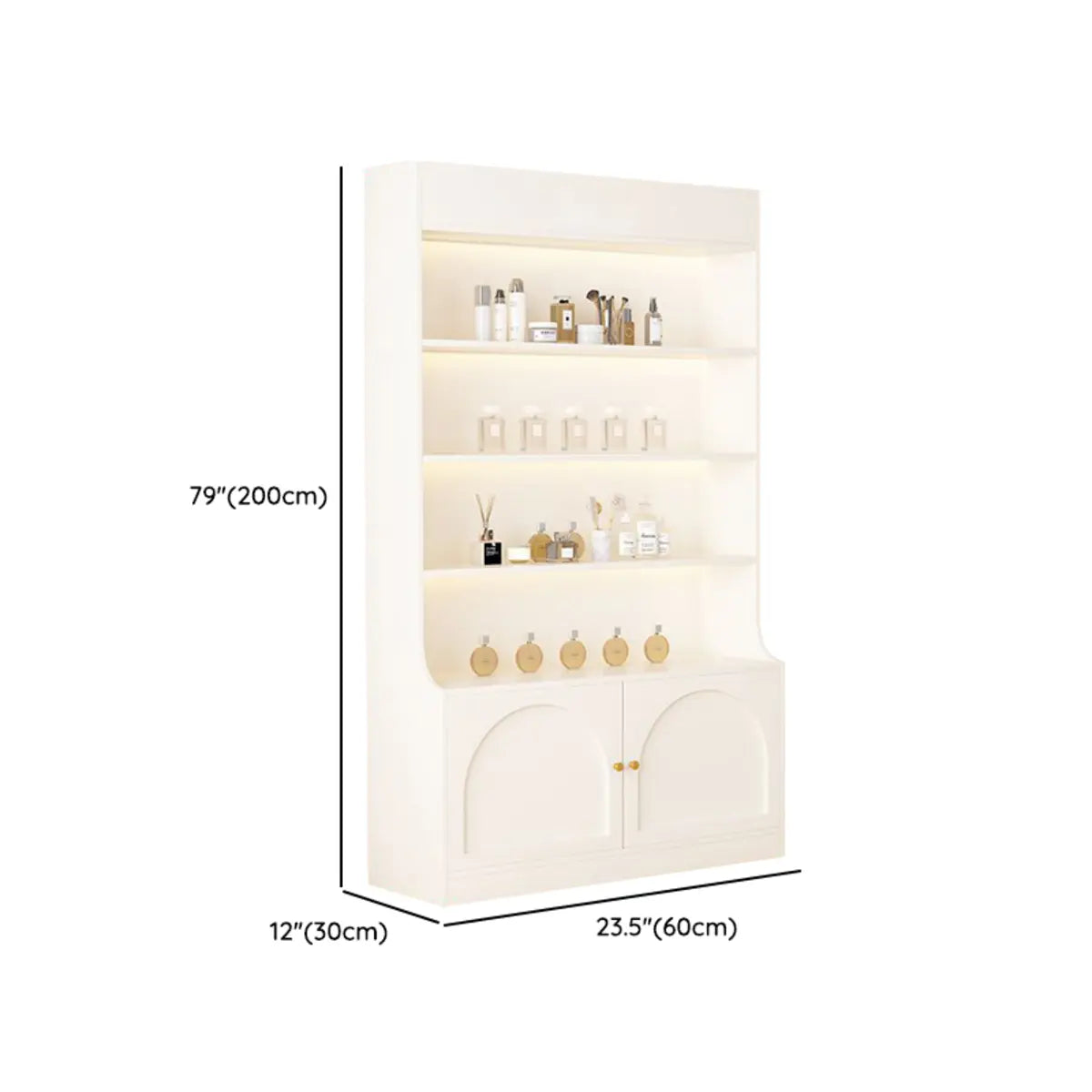 White-Gold Rectangular Faux Wood Large Display Cabinet 