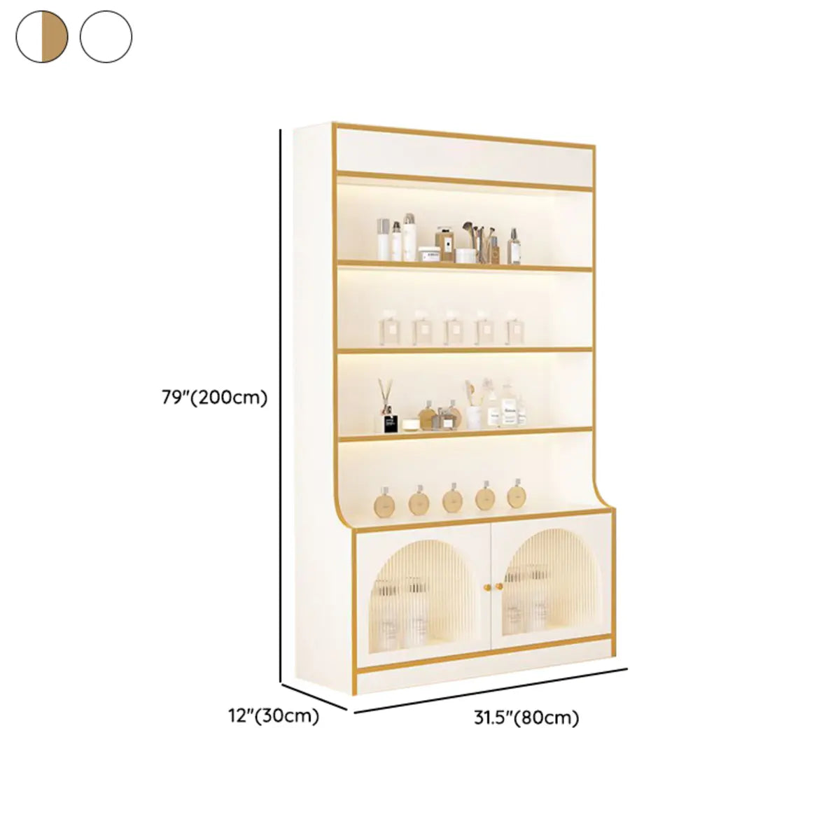 White-Gold Rectangular Faux Wood Large Display Cabinet Image - 28