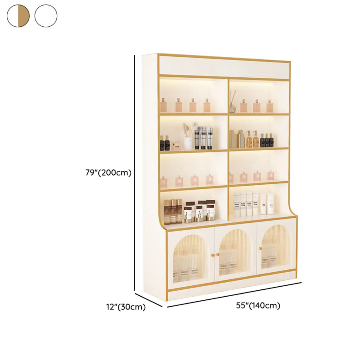 White-Gold Rectangular Faux Wood Large Display Cabinet Image - 34