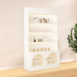 White-Gold Rectangular Faux Wood Large Display Cabinet Image - 6