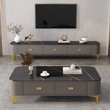 White-Gray Glass Rectangular TV Stand with Drawers Image - 6