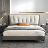 White-Gray Upholstered Wingback Full Size Headboard Image - 4