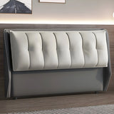 White-Gray Upholstered Wingback Full Size Headboard Image - 5