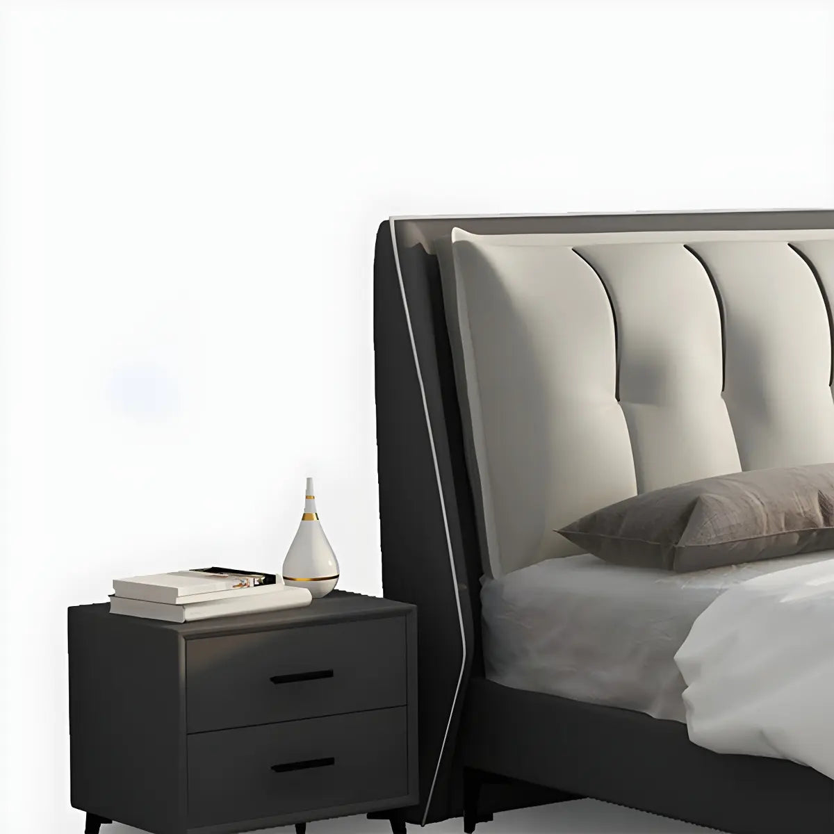 White-Gray Upholstered Wingback Full Size Headboard Image - 9