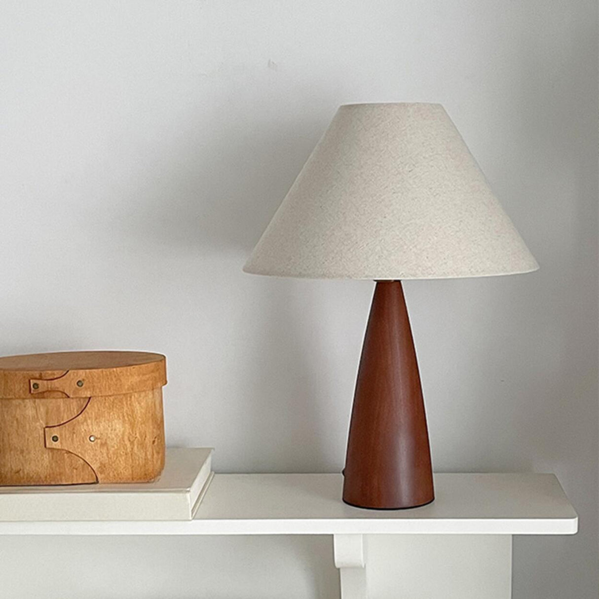 White Handcrafted Minimalist Style Wooden Table Lamp Image - 3