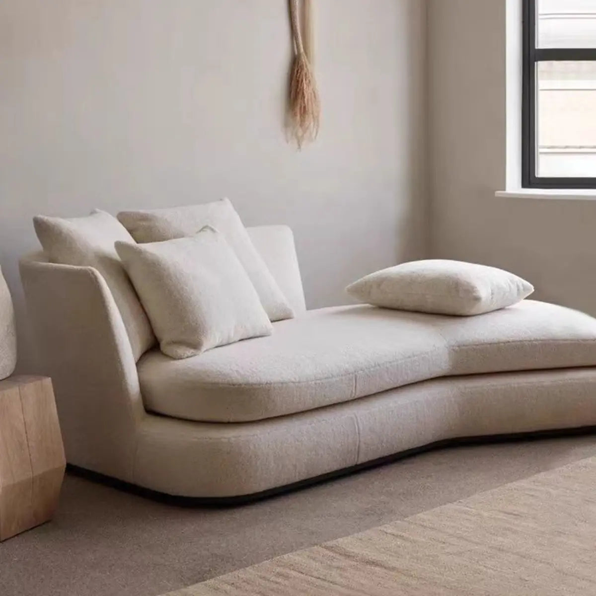 White Lamb Wool Fabric Free Standing Left-Arm Chaise Image - 10