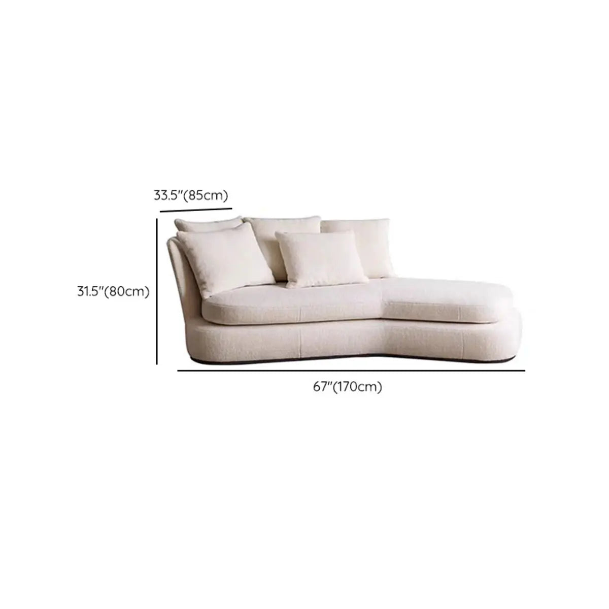 White Lamb Wool Fabric Free Standing Left-Arm Chaise 