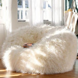 White Large Circular Plush Removable Bean Bag Chair Image - 1