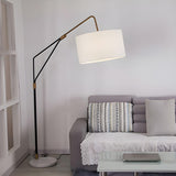 White Large Drum Shade Modern Arc Metal Floor Lamp Image - 3