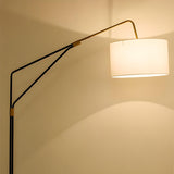 White Large Drum Shade Modern Arc Metal Floor Lamp Image - 7