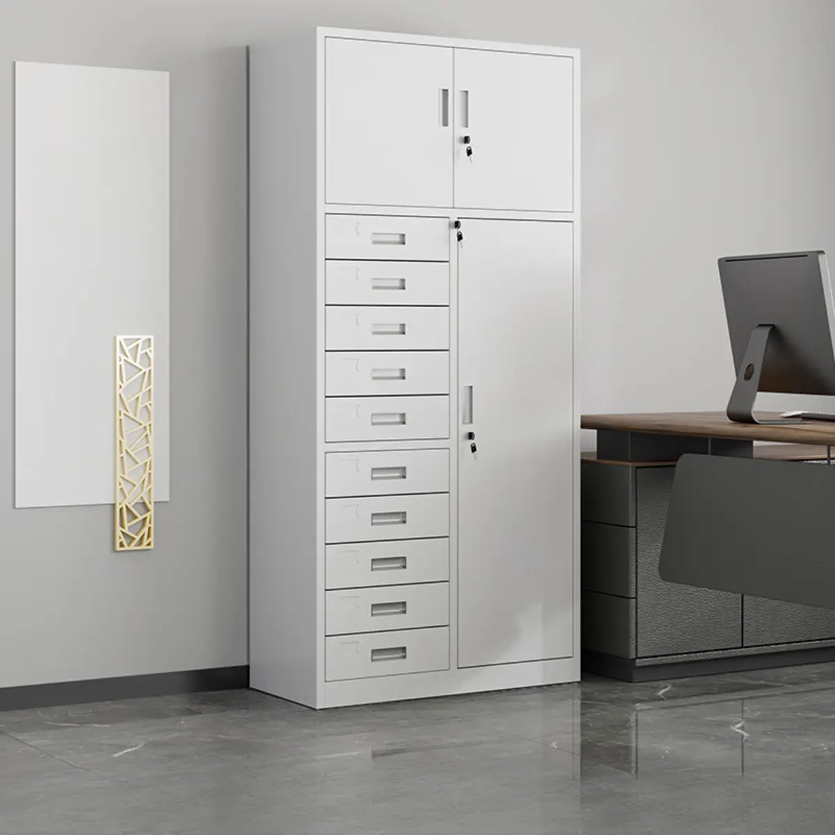 White Large Fireproof Lockable Storage Filing Cabinet Image - 16