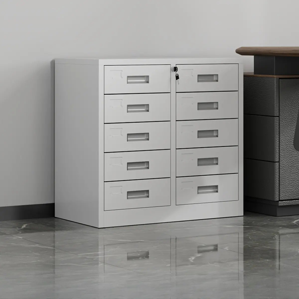 White Large Fireproof Lockable Storage Filing Cabinet Image - 4