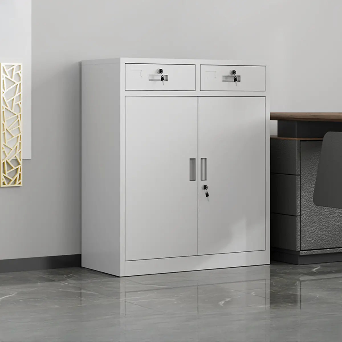 White Large Fireproof Lockable Storage Filing Cabinet Image - 5