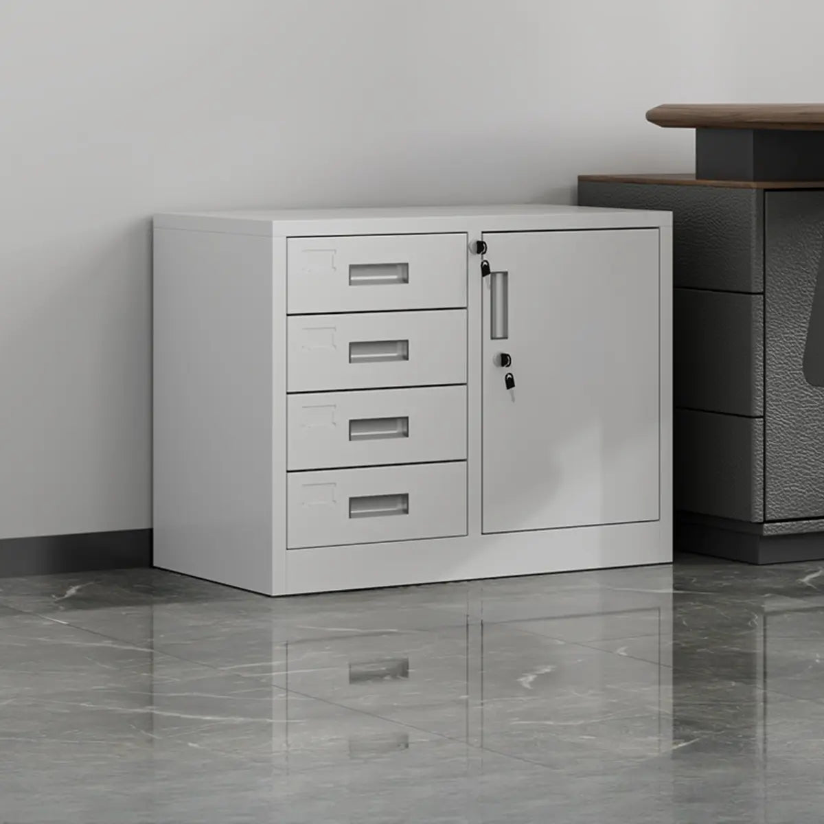 White Large Fireproof Lockable Storage Filing Cabinet Image - 7