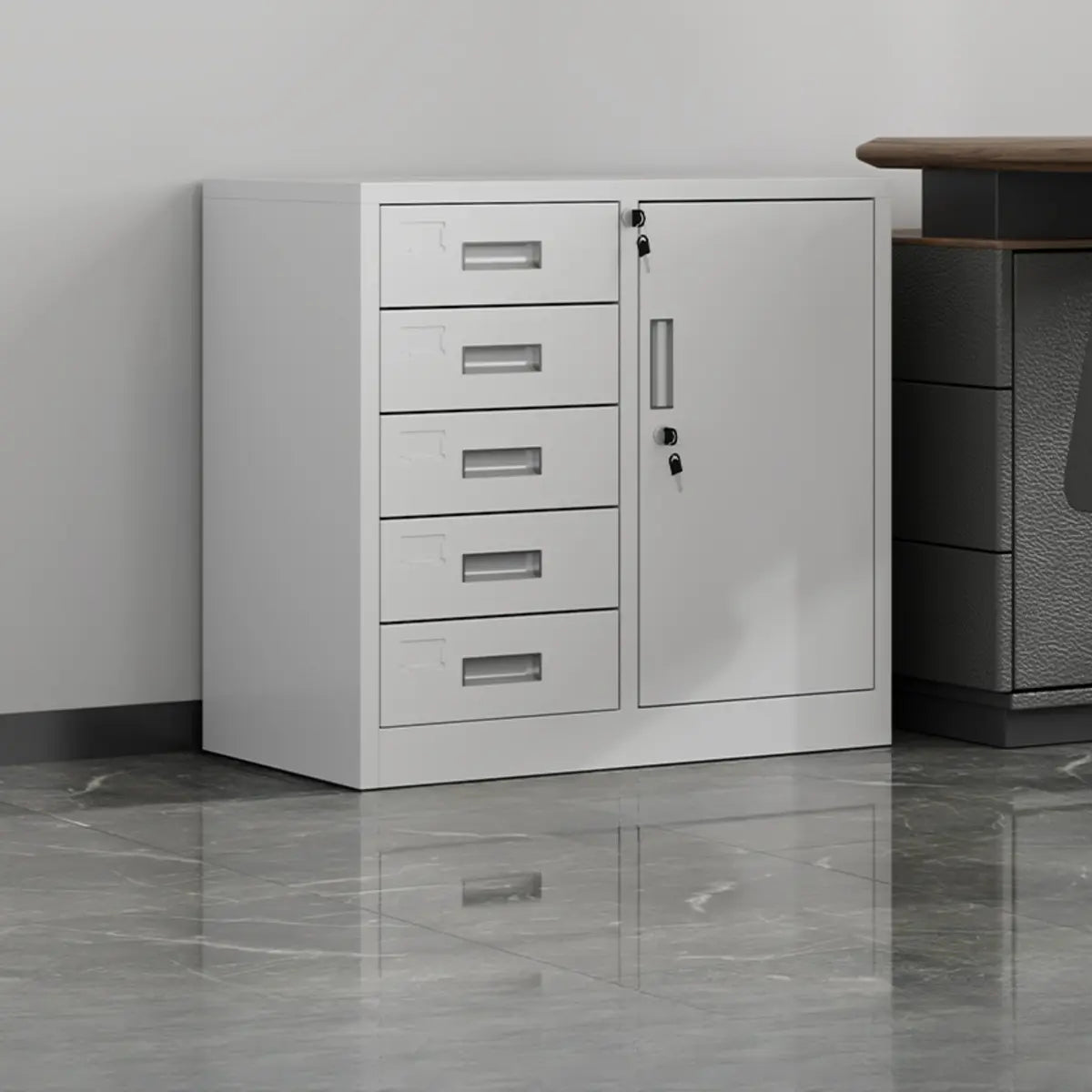 White Large Fireproof Lockable Storage Filing Cabinet Image - 10