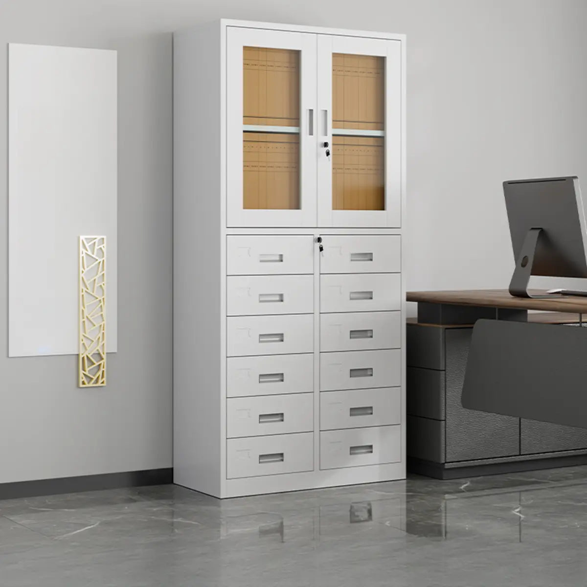 White Large Fireproof Lockable Storage Filing Cabinet Image - 8