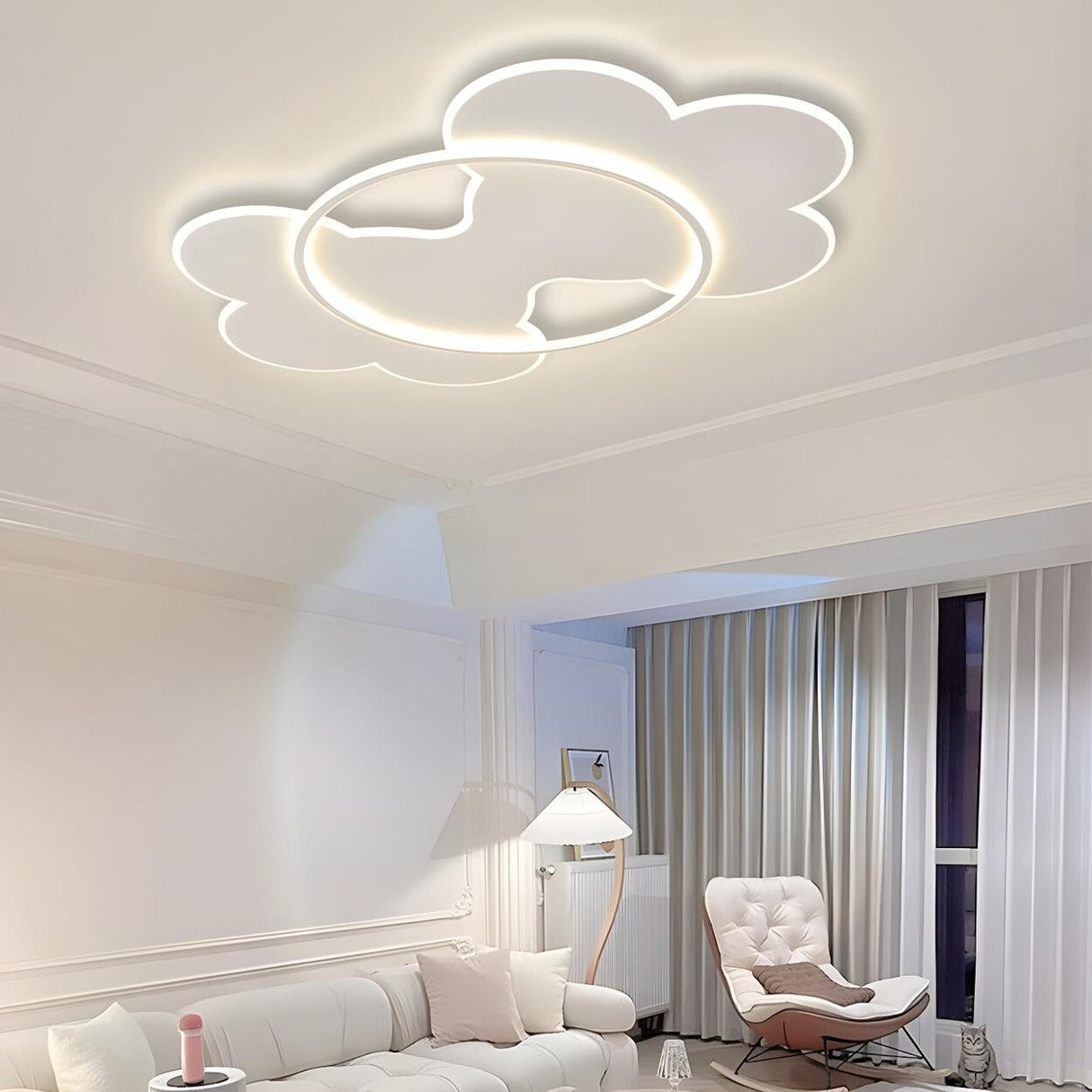 White Large Resin Cloud Circle LED Flush Mount Light Image - 1