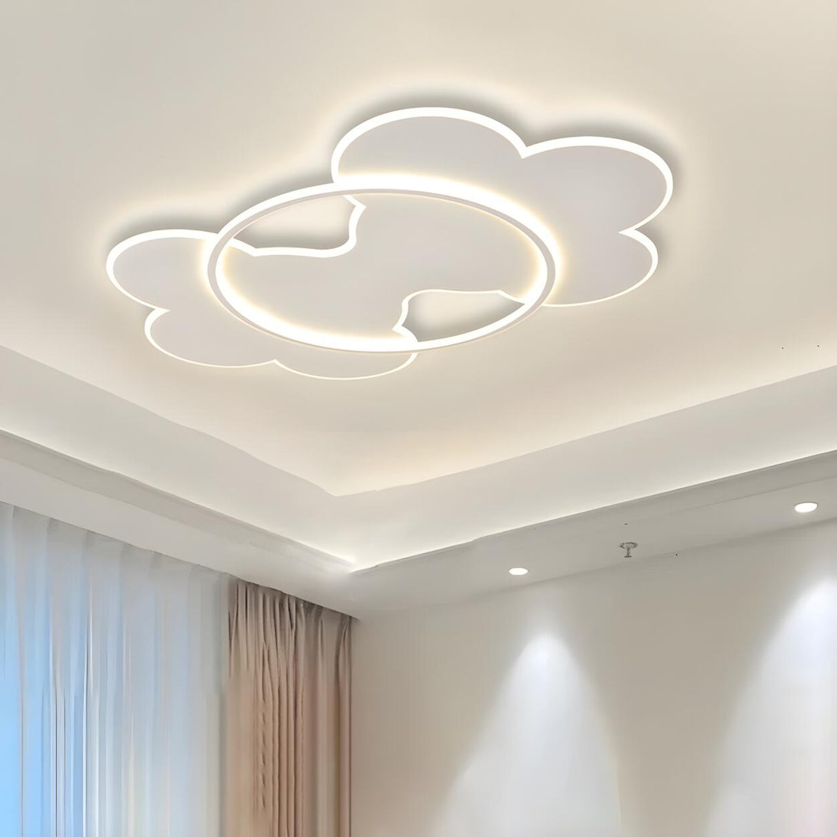 White Large Resin Cloud Circle LED Flush Mount Light Image - 10