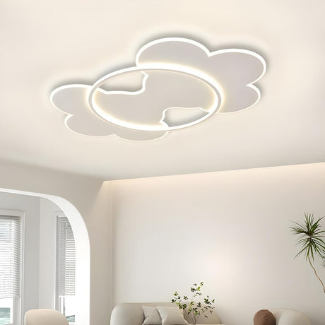 White Large Resin Cloud Circle LED Flush Mount Light Image - 2