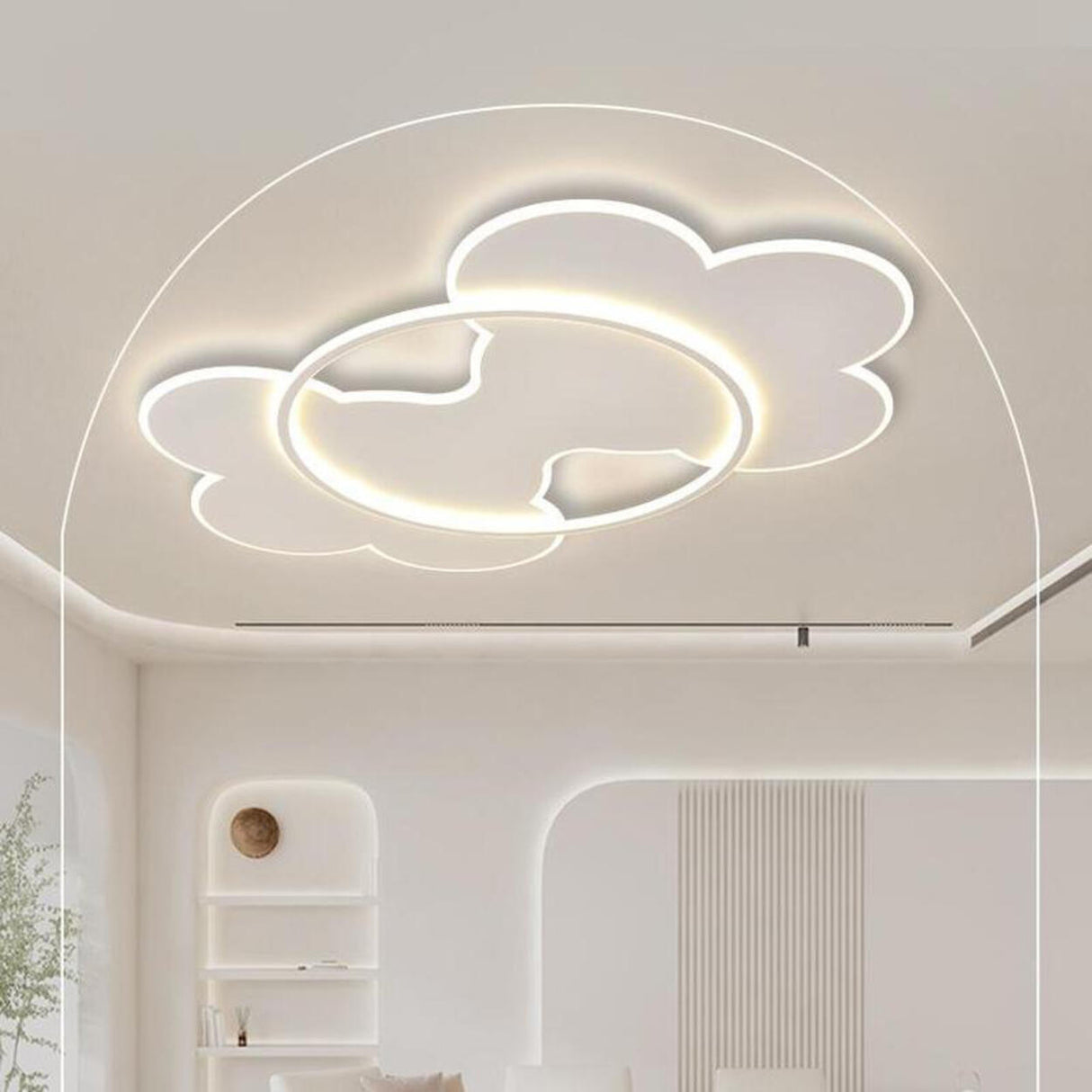 White Large Resin Cloud Circle LED Flush Mount Light Image - 3