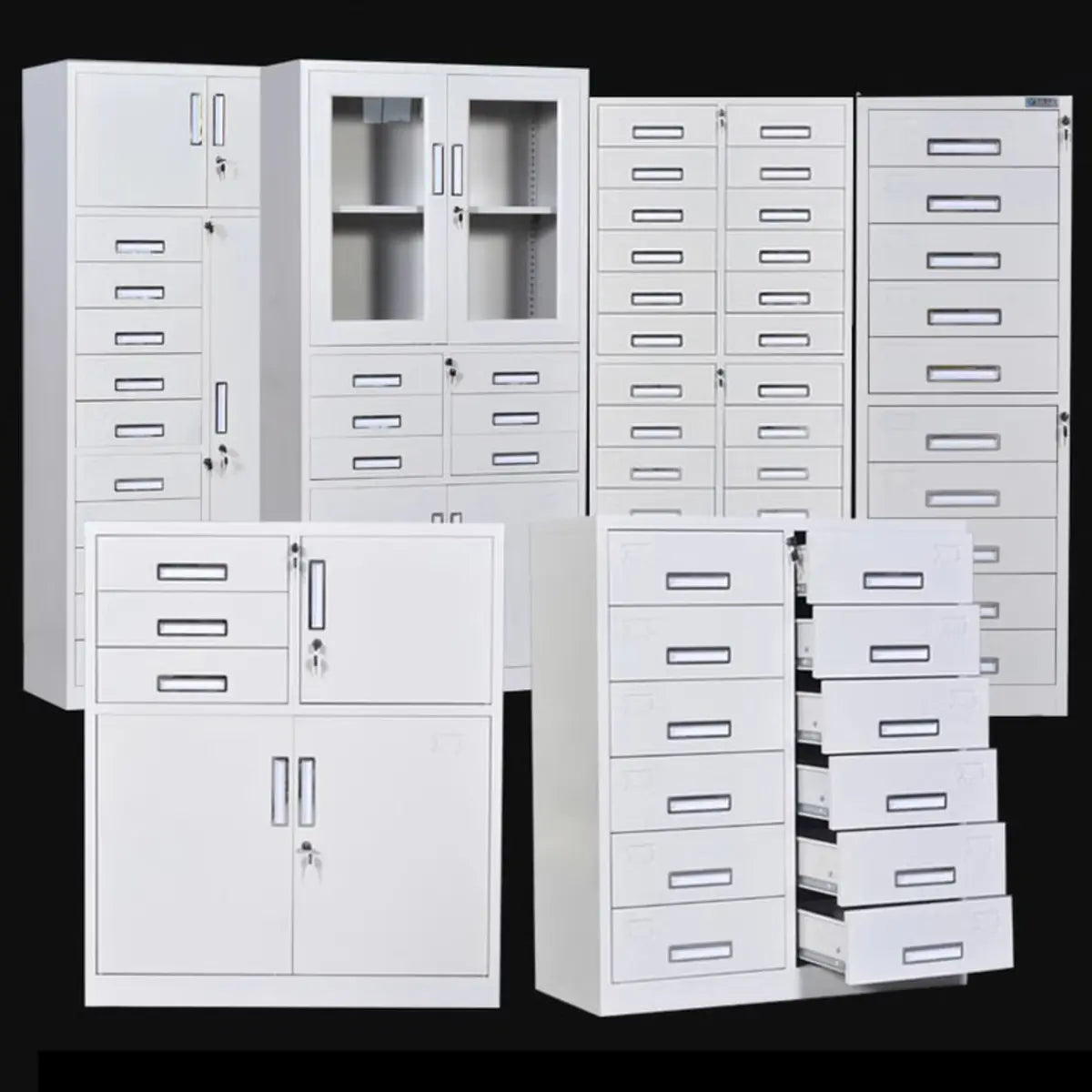 White Large Steel Locking Drawer Storage Filing Cabinet Image - 3