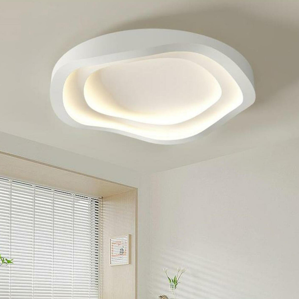 White Layer Geometric LED Flush Mount Ceiling Light Image - 2