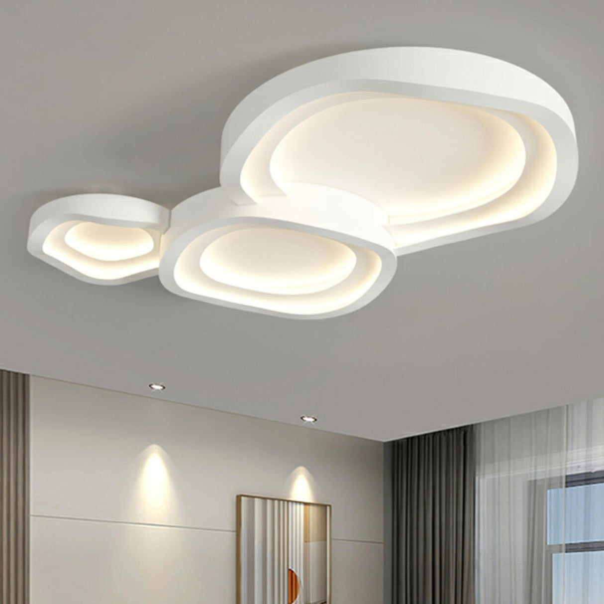 White Layer Geometric LED Flush Mount Ceiling Light Image - 3