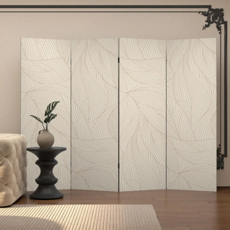 White Leaf Flax Privacy Folding Room Divider Screen Image - 2