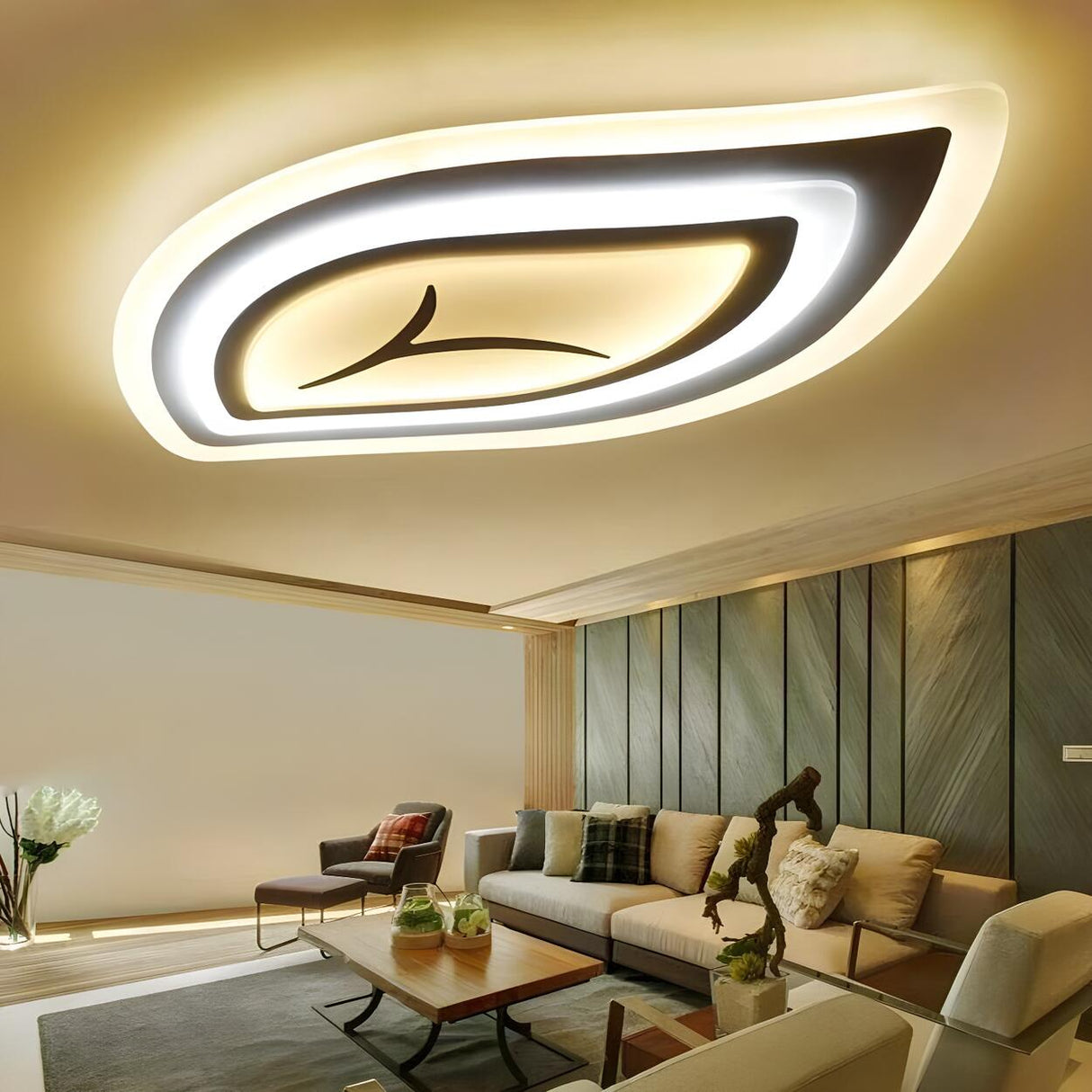 White Leaf-Shaped Dimmable LED Flush Mount Ceiling Lamp Image - 2