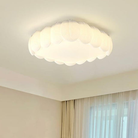 White Leaf Square Drum Semi-Flush Mount Ceiling Lamp Image - 1