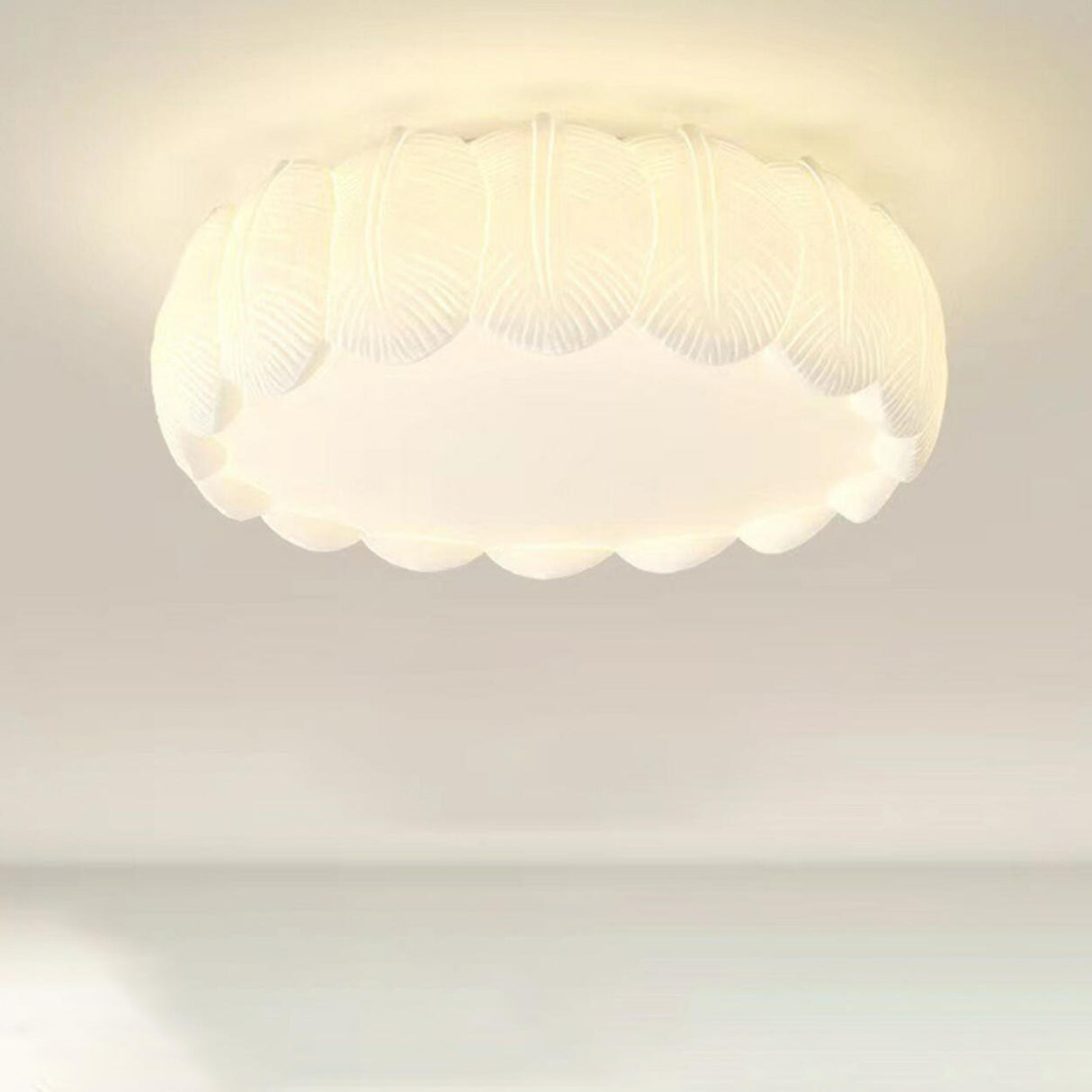 White Leaf Square Drum Semi-Flush Mount Ceiling Lamp Image - 13