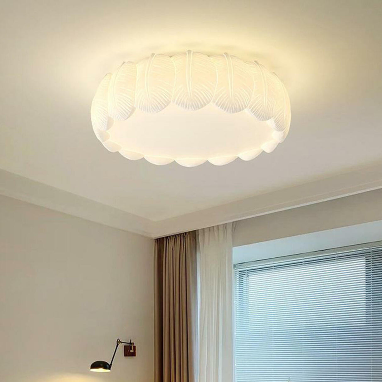 White Leaf Square Drum Semi-Flush Mount Ceiling Lamp Image - 19