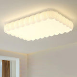 White Leaf Square Drum Semi-Flush Mount Ceiling Lamp Image - 3