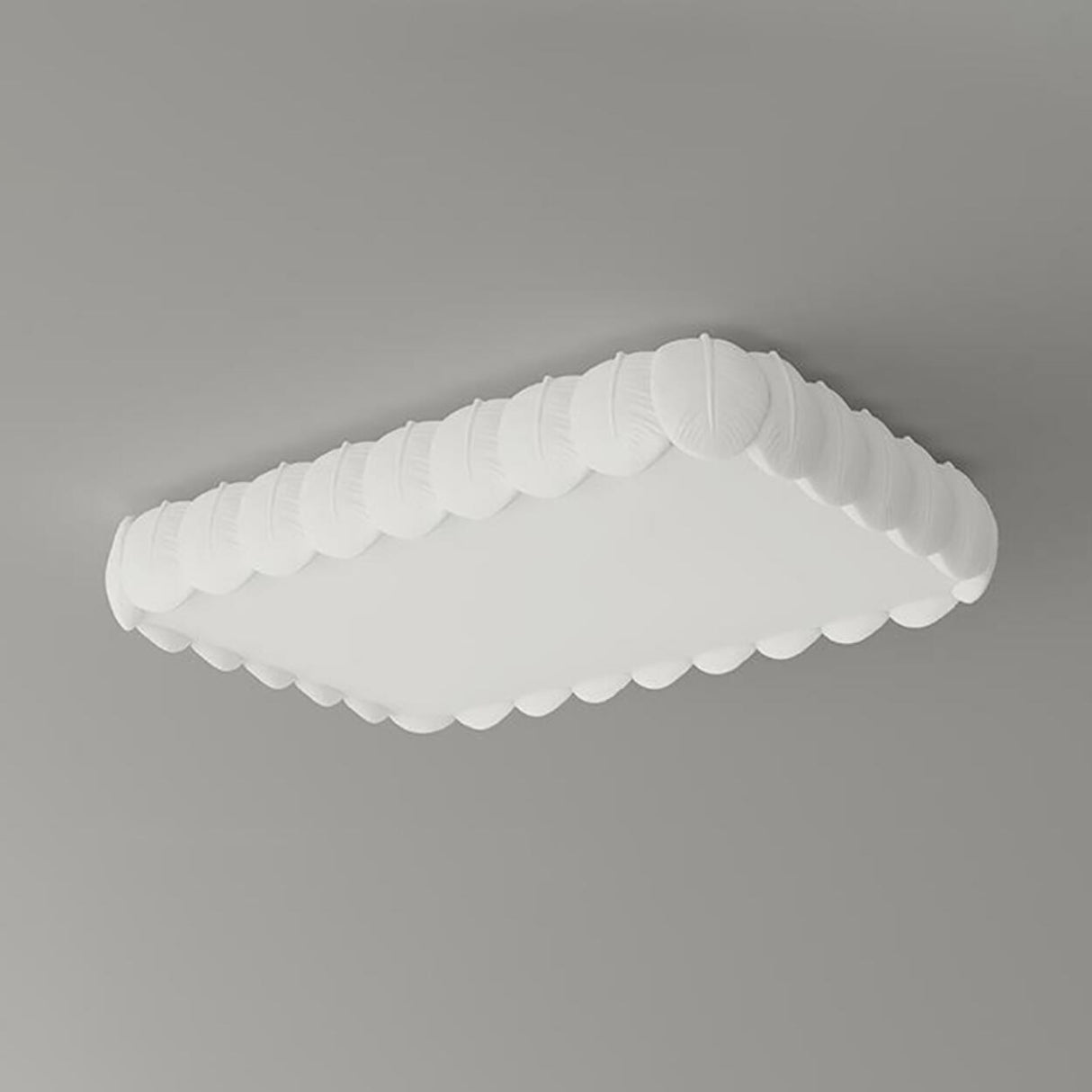 White Leaf Square Drum Semi-Flush Mount Ceiling Lamp Image - 6