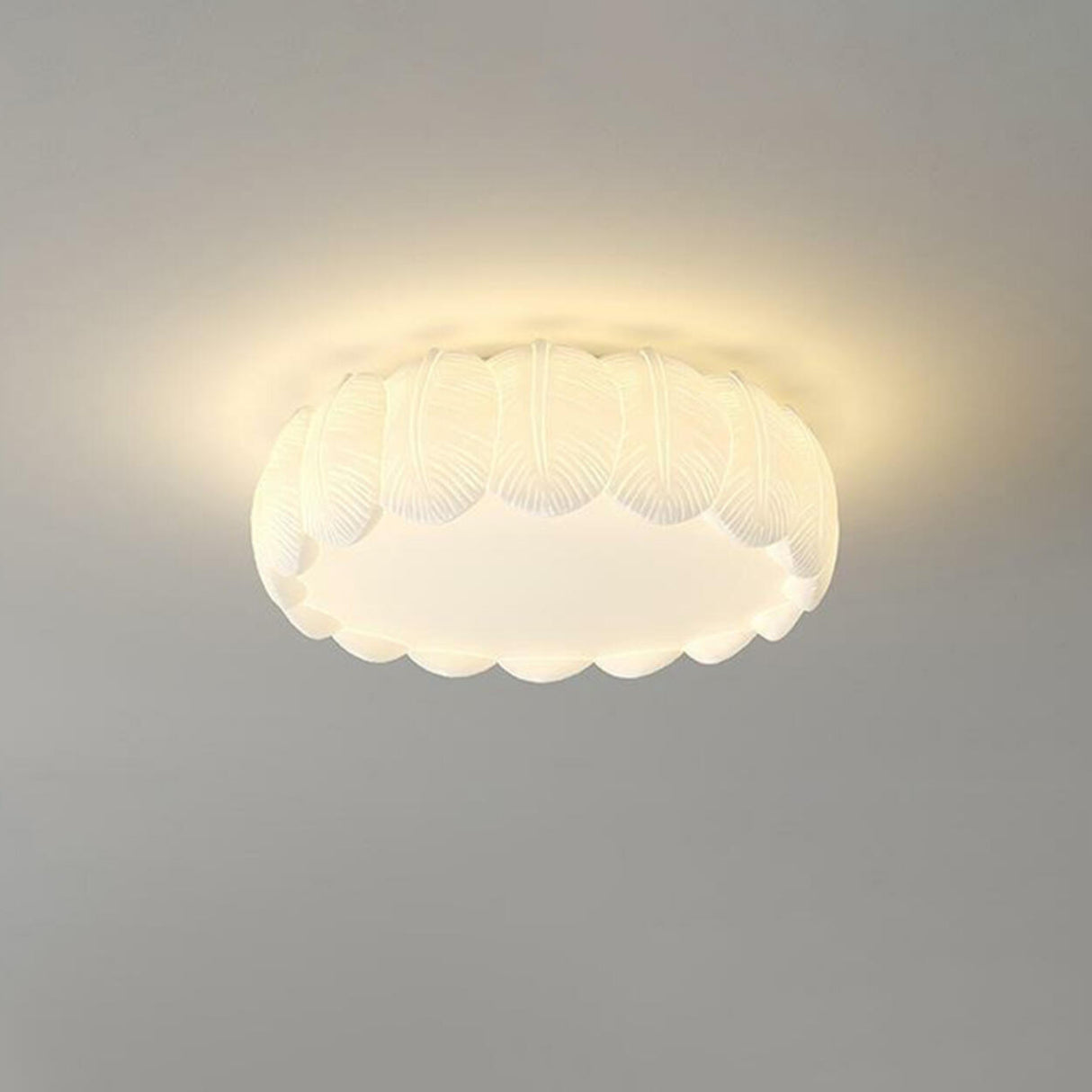 White Leaf Square Drum Semi-Flush Mount Ceiling Lamp Image - 7