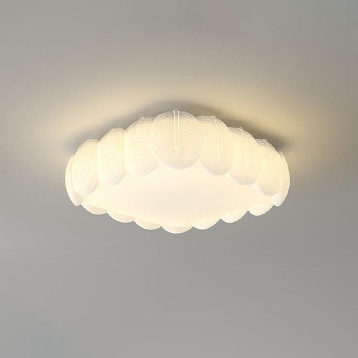 White Leaf Square Drum Semi-Flush Mount Ceiling Lamp Image - 8