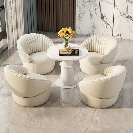 White Leather Chair with Coffee Table 5 Piece Set Image - 1