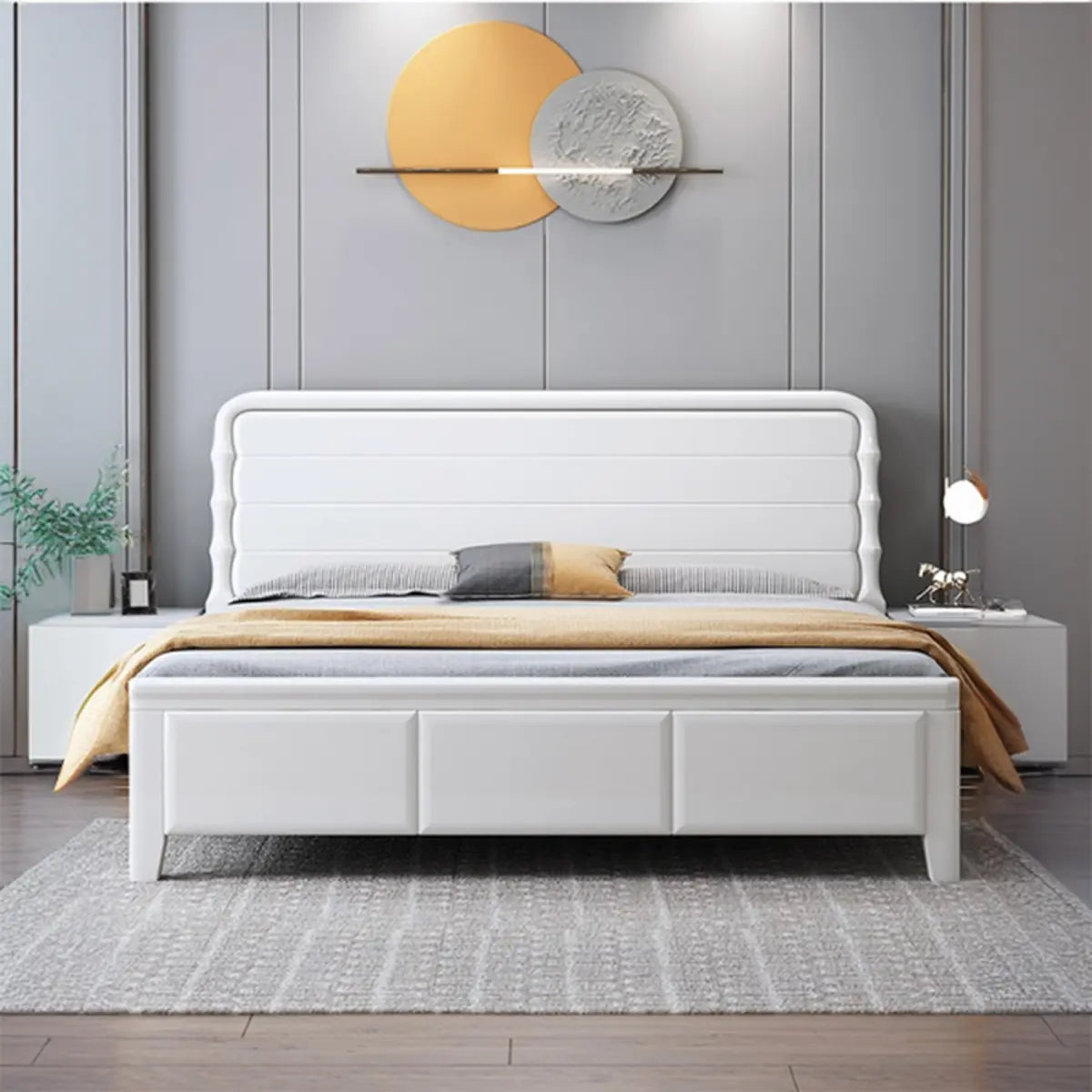 White Leather King Storage Platform Bed Without Mattress Image - 1