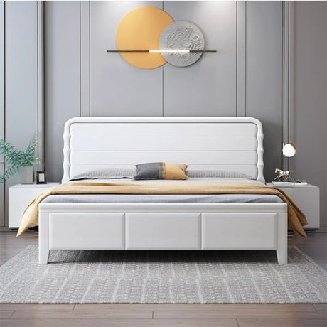 White Leather King Storage Platform Bed Without Mattress Image - 1