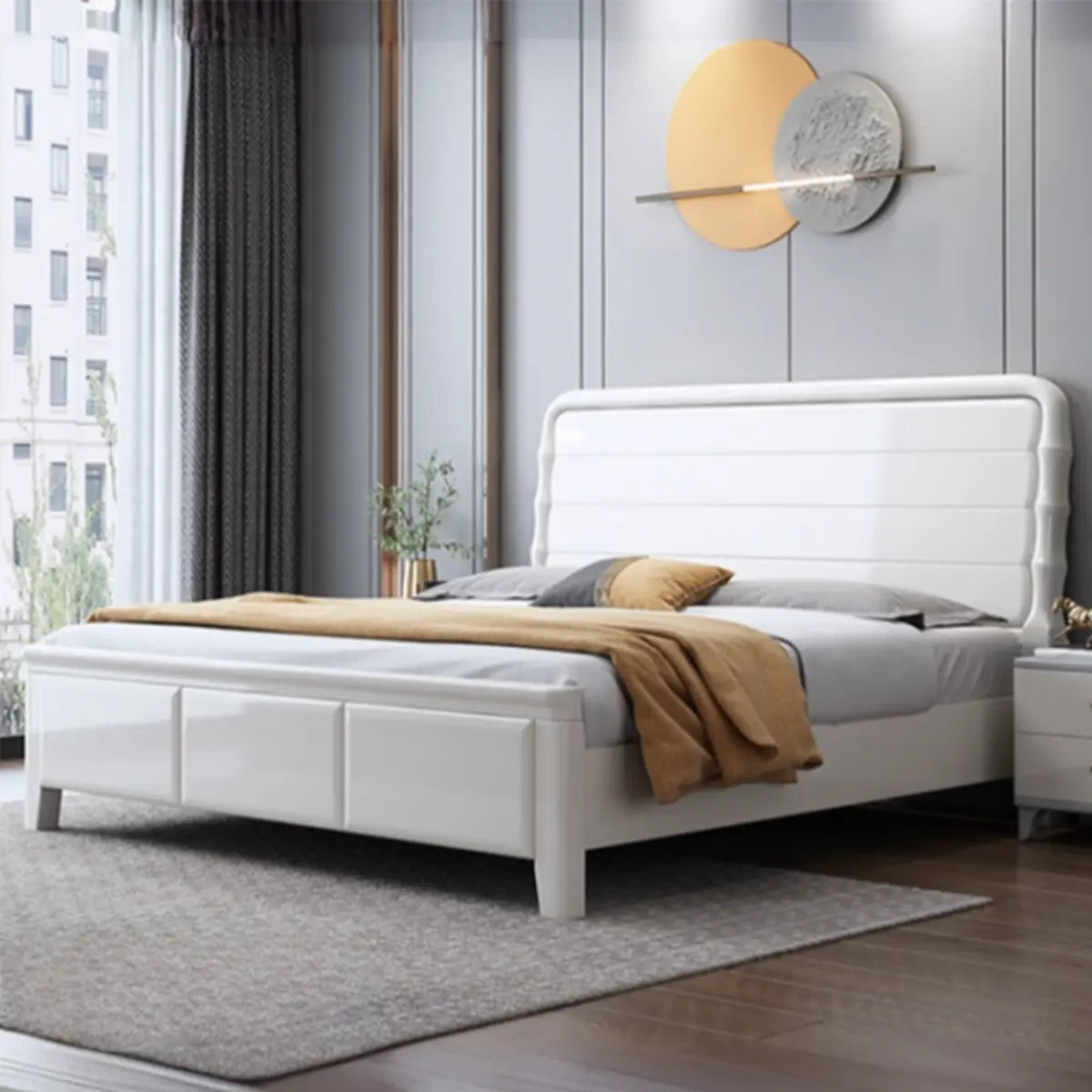 White Leather King Storage Platform Bed Without Mattress Image - 2