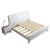 White Leather King Storage Platform Bed Without Mattress Image - 4