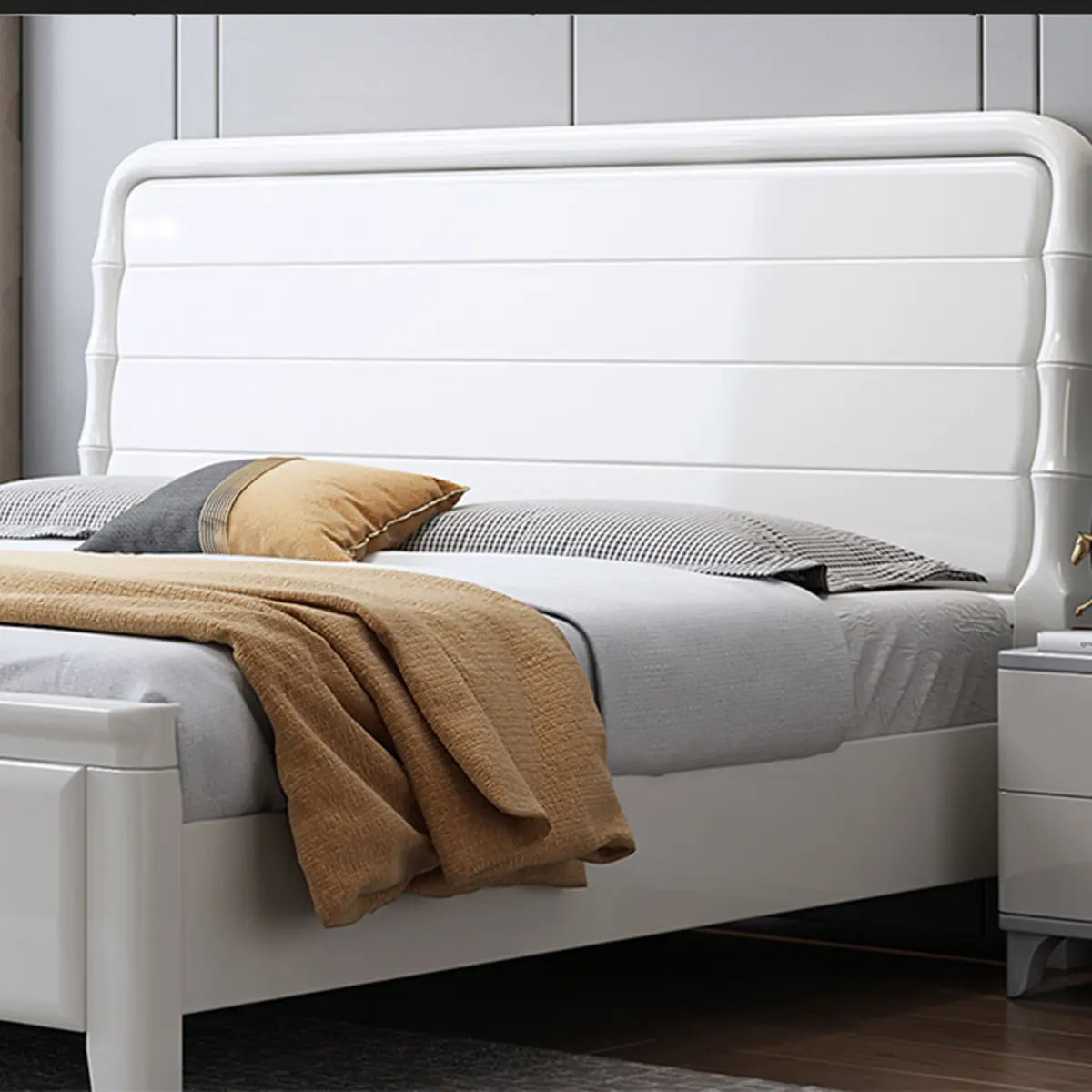 White Leather King Storage Platform Bed Without Mattress Image - 7